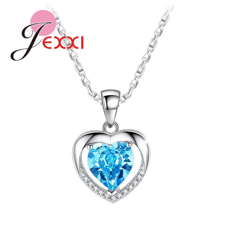 

Fashion Atmosphere Peach Type Ocean Blue/White Zircon Crystal 925 Sterling Silver Pendant Necklace Lady Party Christmas