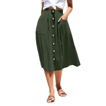 Женская Сексуальная Повседневная однотонная летняя пляжная юбка на пуговицах Высокая талия и бедра с карманом длинная юбка faldas mujer moda ASS