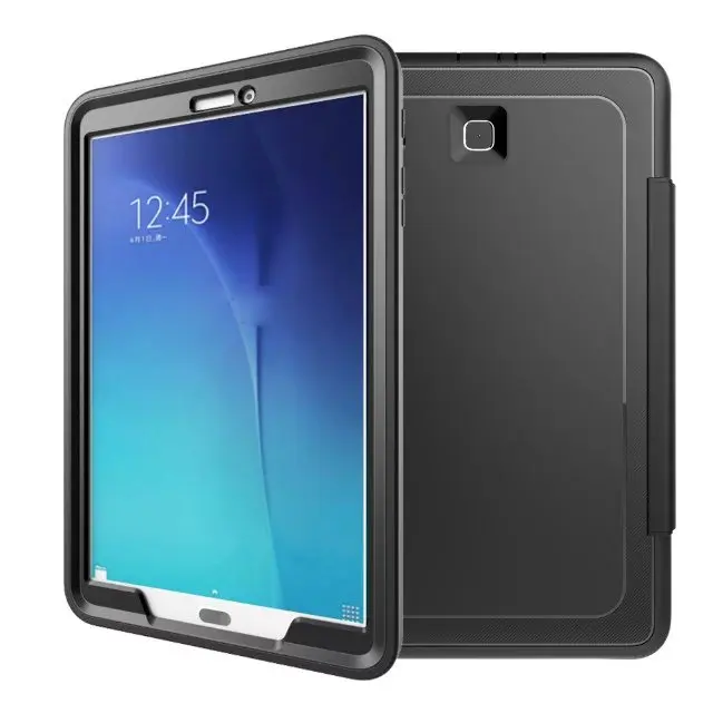Для Samsung Galaxy Tab E 9,6 T560 T561 детская жесткий защитный противоударный чехол-броня для всего тела Смарт сна Жесткий Чехол W/Bulit в Экран протектор - Цвет: Черный