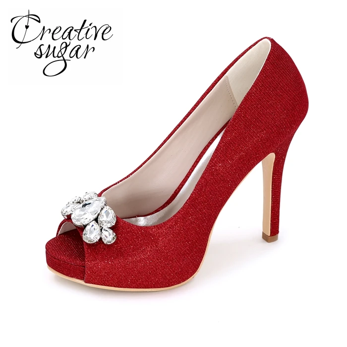 Creativesugar Glitter bling high heels woman open toe pumps crystal buckle lady wedding party fashion show shoes gold silver creativesugar sparkle glitter lady party fashion show shoes closed toe slip on pumps bridal wedding party prom gold silver blue