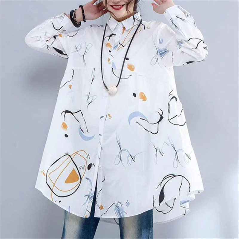 BUYKUD Casual Plus Size Cotton Blouses 2018 New Elegant Printed Pocket Tops Vacation Single Breasted Polo Collar Buttons |