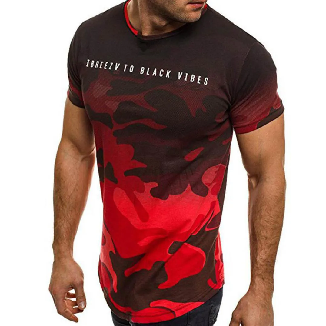 

Men Fashion Camouflage Letters Print Short Sleeve T-shirt Personality Camouflage Casual Outdoor Slim Round Neck Top Blouse#BL5
