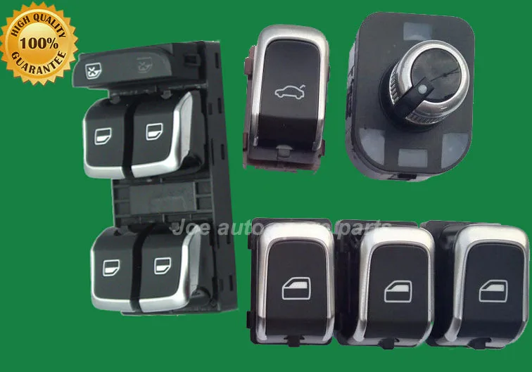 Chrome Master Window Mirror Trunk Switch Button 6Set For Audi A4 S4 B8 Q5 A5 8KD959565B, 8KD 959