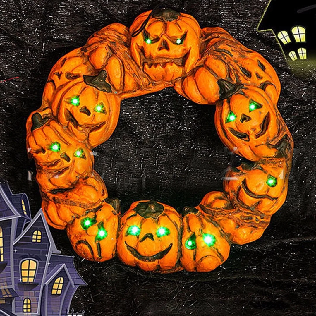DIY Halloween Jack-o'-Lantern LED Pumpkin Spooky Wreath Door Hanger Hanging Decor 2019 new