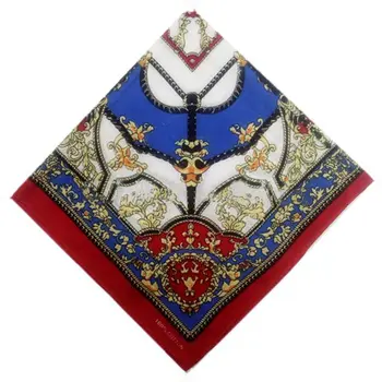 

55x55cm European Palace Style Women Cotton Square Neck Scarf Bandana Contrast Color Geometric Print Office Handkerchief Headwrap