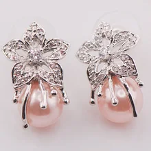 Женские серьги с розовым жемчугом и 925 пробы кристаллами TE469