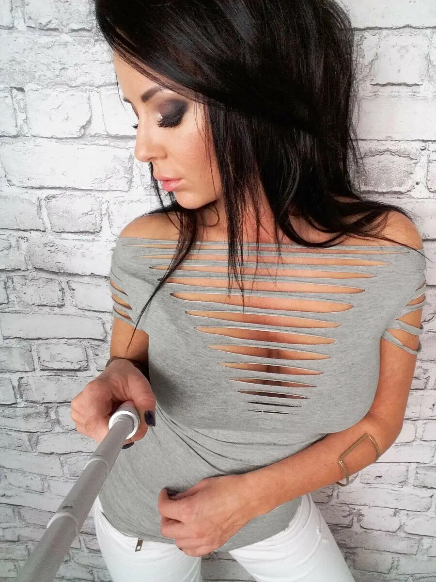 

Women Sexy Hollow Out Bandage Bodycon T-Shirt Summer 2019 Short Sleeve Casual Tee Top TShirt Solid Colour T shirt New