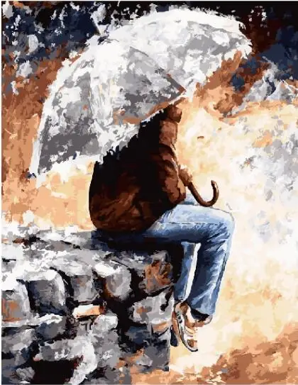 One under the umbrella abtract figure painting paint by numbers Hand-painted canvas oil paintings for living room home decor