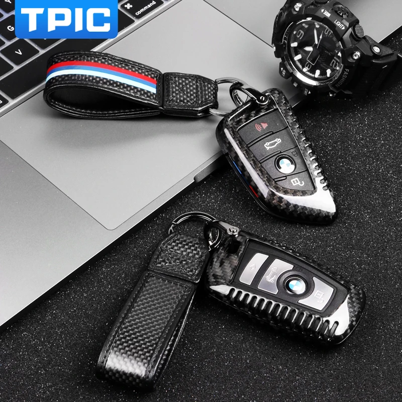 

TPIC Carbon Fiber Auto Key Shell Cover Case Car Keychain Key Chain Styling For BMW F30 F10 G30 M5 M6 X1 X5 X6 3 Series 5 Series