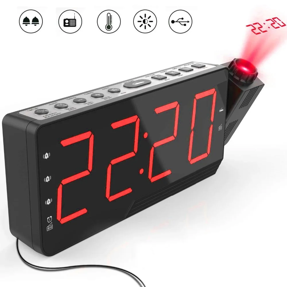 LED Digital Radio Alarm Clock with time Projection Temperature