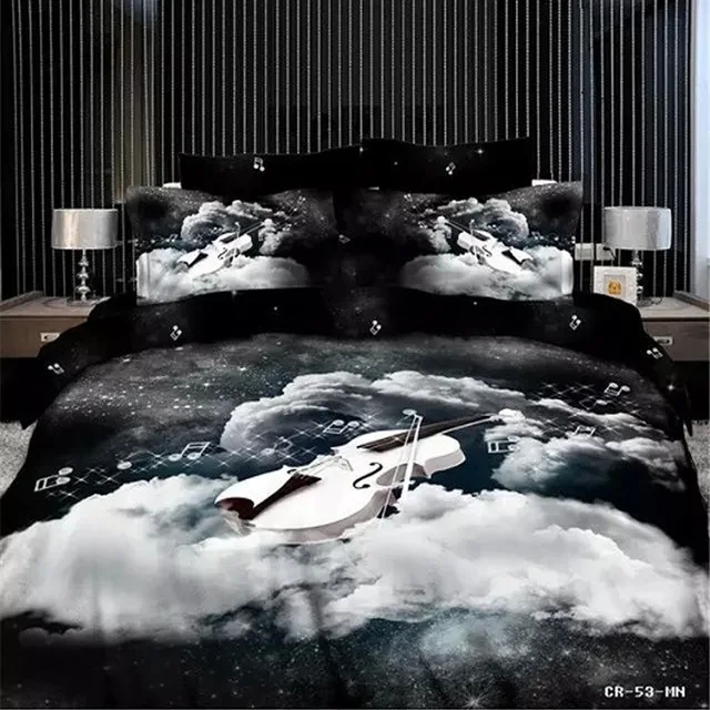 black and white violin music notes queen king size bedding set sheet music bed sheets