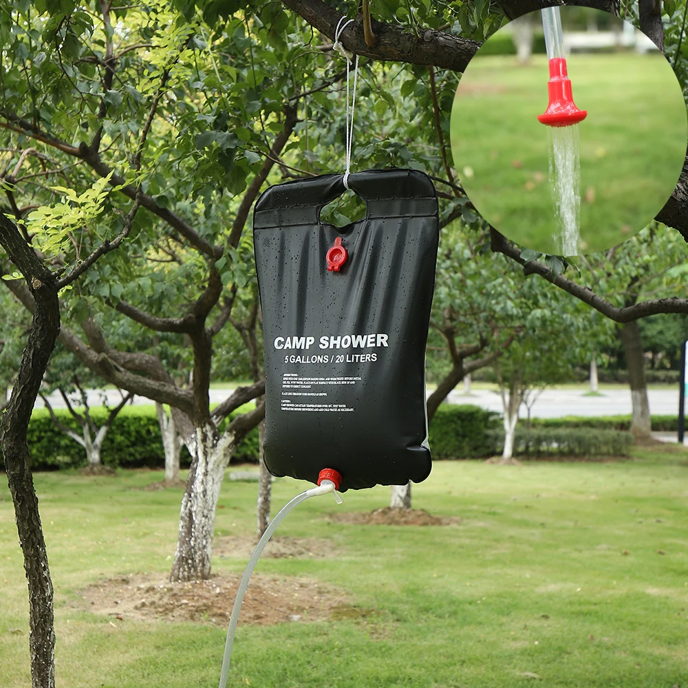 20LCampingHikingSolarHeatShowerBagsPortableThickenBathingBagTravelPicnicWater