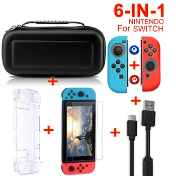 

6 in 1 game accessory set Cover For Nintend Switch NS NX Case Transparent Crystal Shell Tempered Film For NS Console