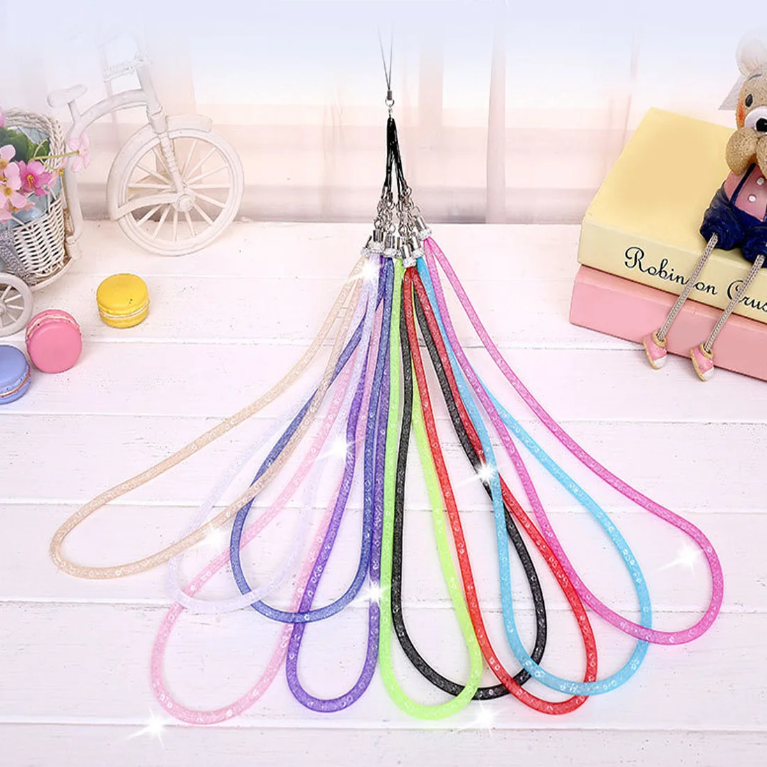 

Etmakit Crystal Neck Necklace Strap Lanyard U Disk ID Work Card Mobile Cell Phone Chain Straps Keychain phone Hang Rope