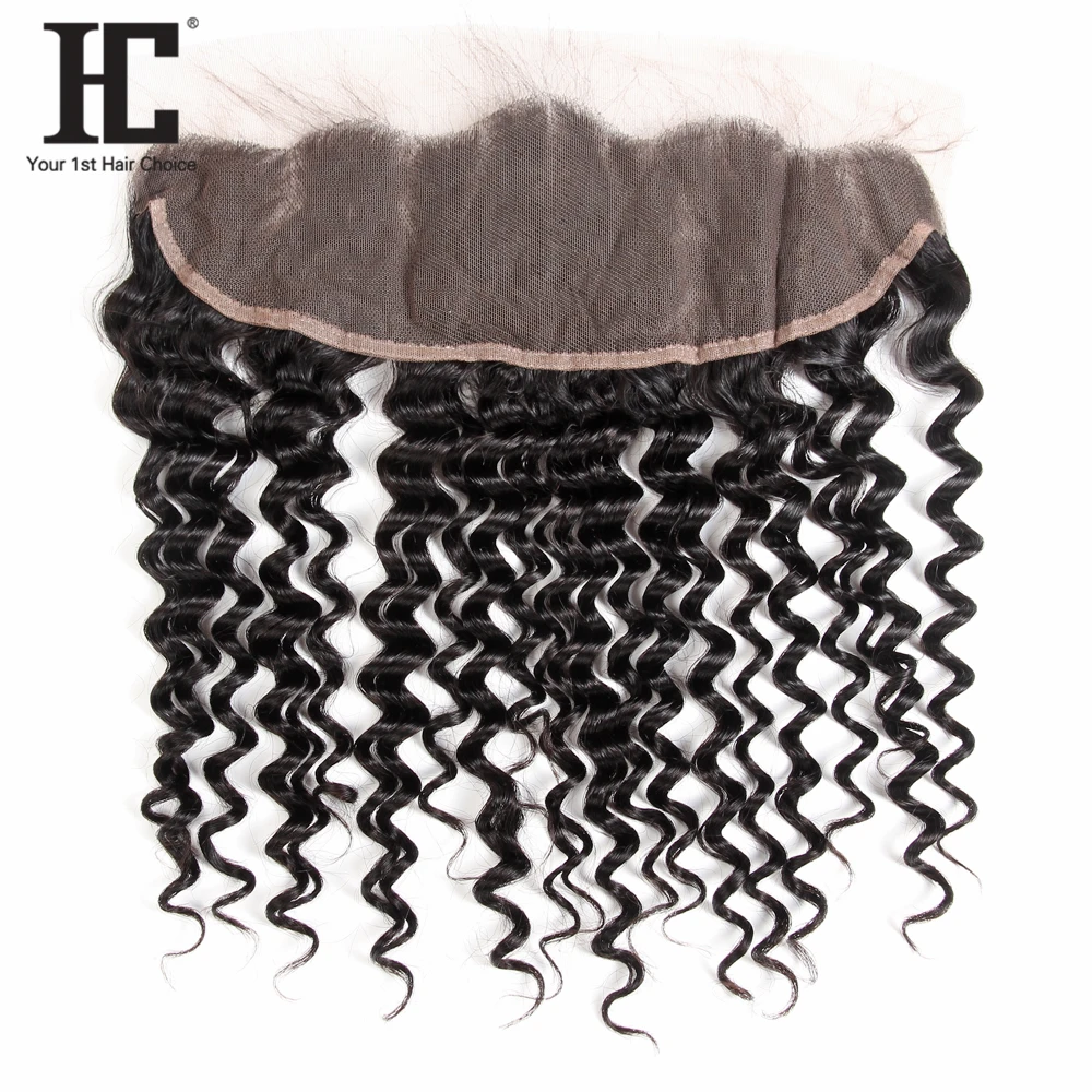 HC Hair Brazilian Deep Wave Lace Frontal Remy Hair 13x4 Ear to Ear Lace Frontal Closure Pre Plucked 130% Density Natural Color
