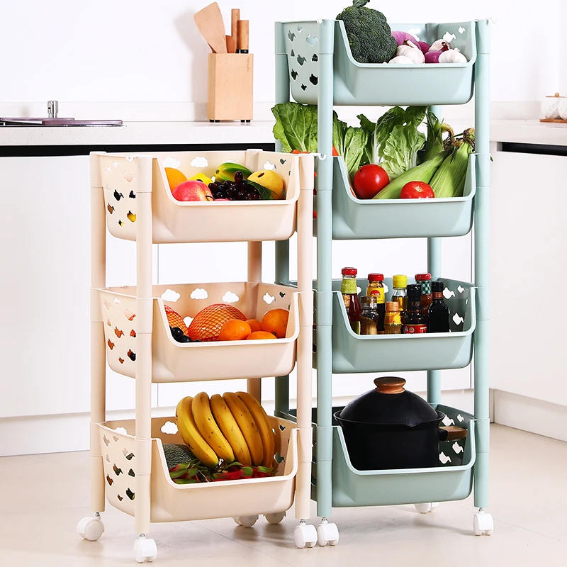Kitchen Storage Rack Assemble Vegetable Storage Basket 3 Layer Storage  Basket Shelf Removable With Wheels Bathroom Organizer