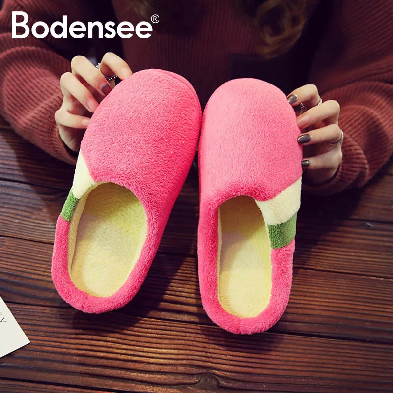 

BODENSEE New Candy Color Warm Home Slippers Women Bedroom Winter Slippers Indoor Slippers Cotton Floor Non-slip Slippers S0246