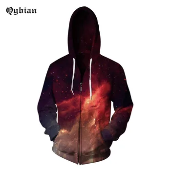 

Qybian 2017 New Design Men's Hooded Jacket Winter&Autumn red Space Galaxy 3D Fashion Slim Jacket For Man Drop Shipping