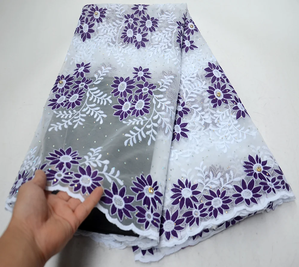

2019 New White+Purple French Guipure Nigerian Net Lace Fabric High Quality Embroidered African Lace Fabric Tulle Lace Wedding