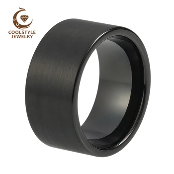 

Black Tungsten Wedding Band Black Men Ring 12MM Pipe Cut Brushed Comfort Fit