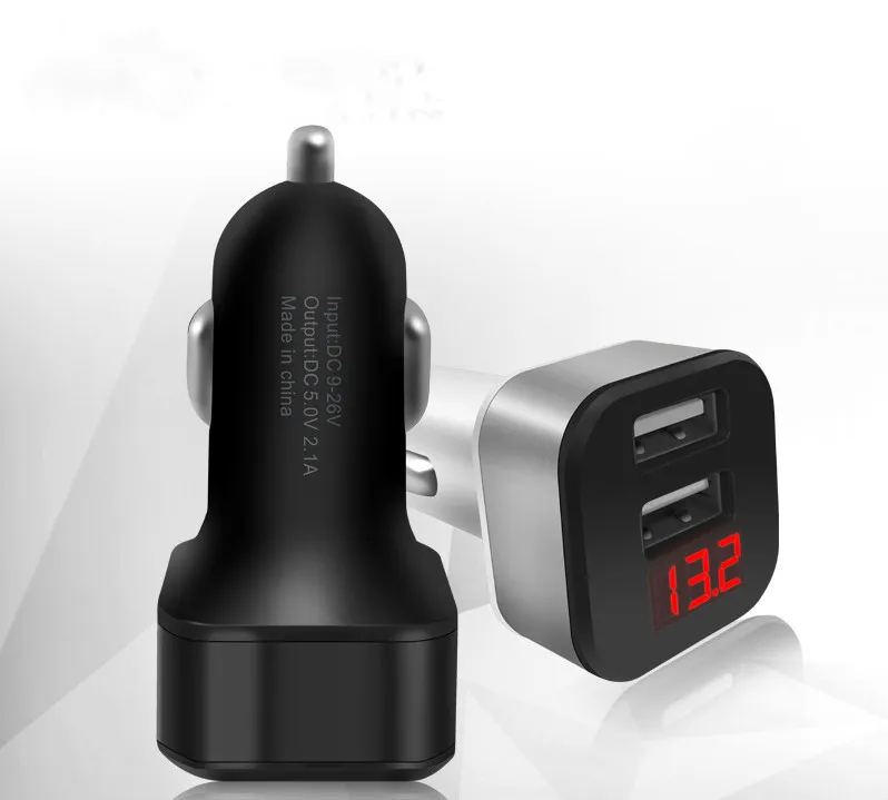 Автомобиль Зарядное устройство 5 В 2.1A Quick Charge Dual USB Порты и разъёмы светодиодный Дисплей прикуривателя телефон автомобильный адаптер