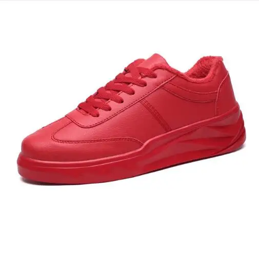 Черные, Белые зимние мужские уличные удобные теплые плюшевые кроссовки, студенческие Нескользящие зимние ботинки, молодежные износостойкие спортивные кроссовки - Цвет: red