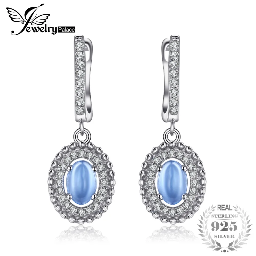

JewelryPalace 1.3ct Genuine Cabochon Sky Blue Topaz Dangle Earrings 925 Sterling Silver fine or fashion gift for women hot sell