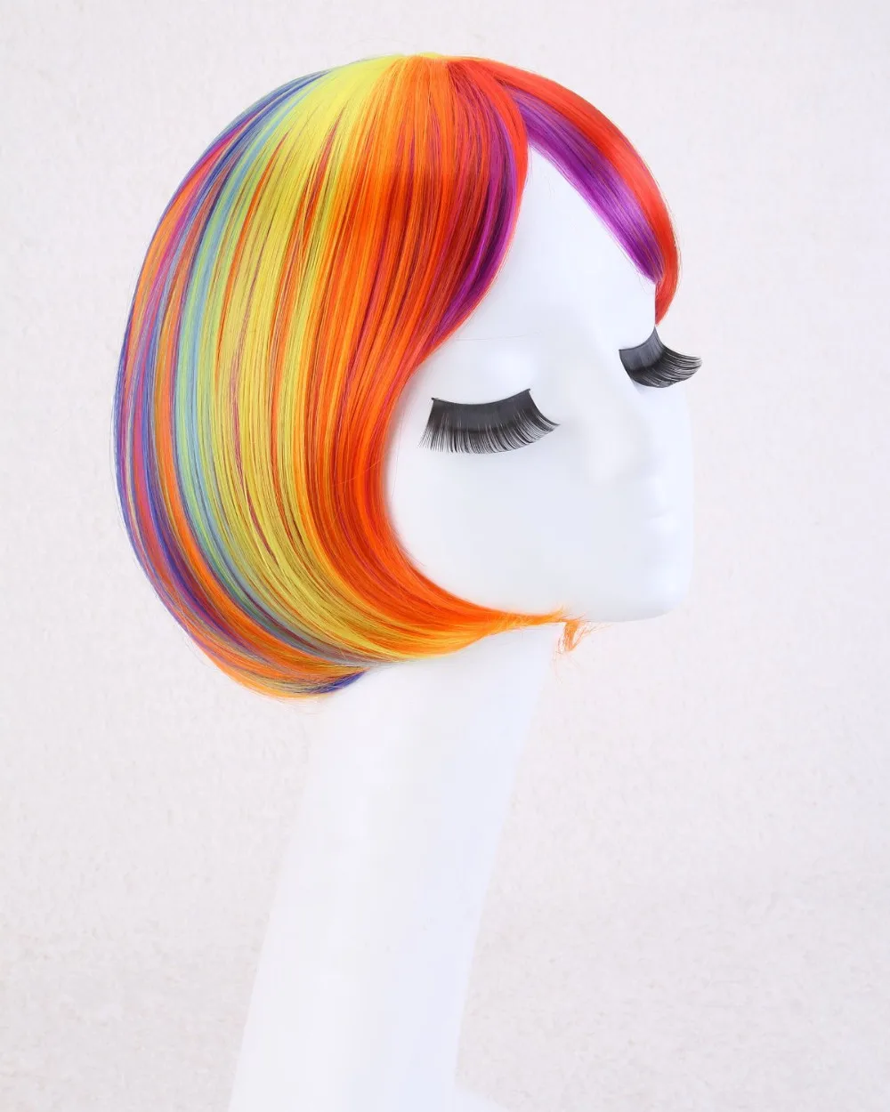 Cosplay Rainbow Ombre Short Hair Bob Red Blonde Orange Pink