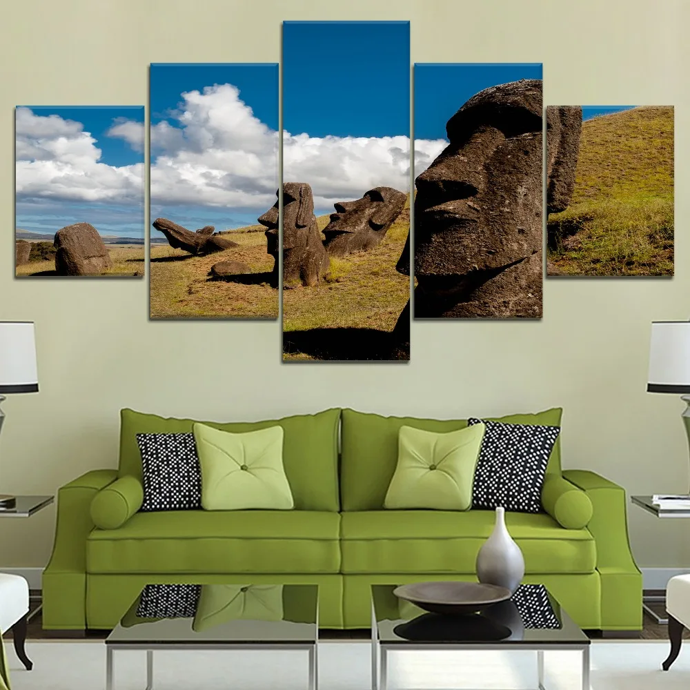 

Chile Rapa Nui Island Easter Painting 5 Piece Modular Style Picture Canvas Print Type Home Decorative Wall Modern Artwork