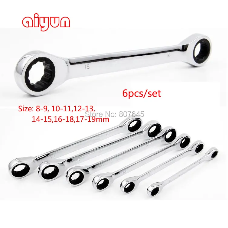 

6pcs/set box spanner combination wrench Box End Gear Wrench ratchet Wrench Set spanner set 72T CRV grear wrench
