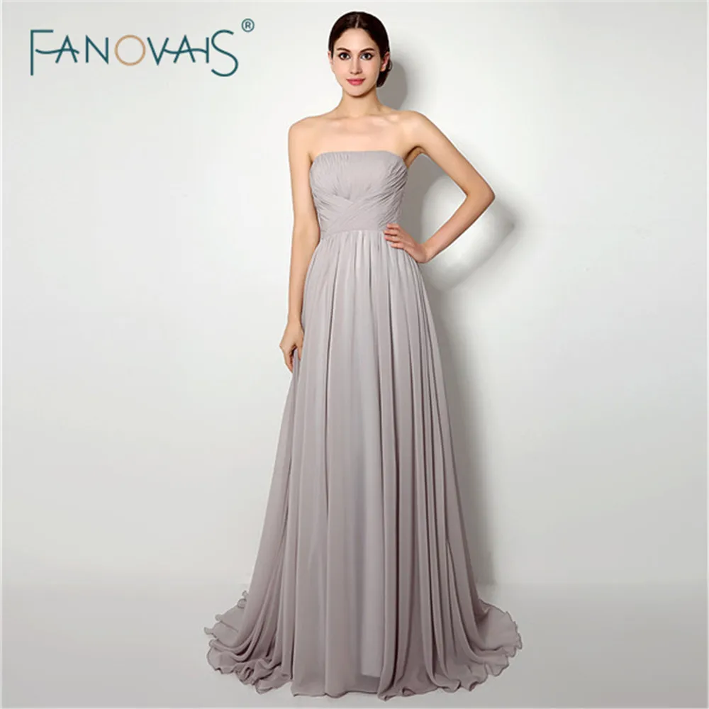 Pas Cher Longue Mousseline De Soie Gris Robes De Mariée