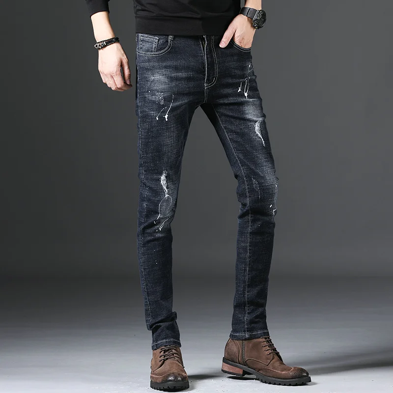 UMMEWALO Стрейчевые обтягивающие джинсы мужские повседневные рваные мужские джинсы деним облегающие хлопковые качественные джинсы M11