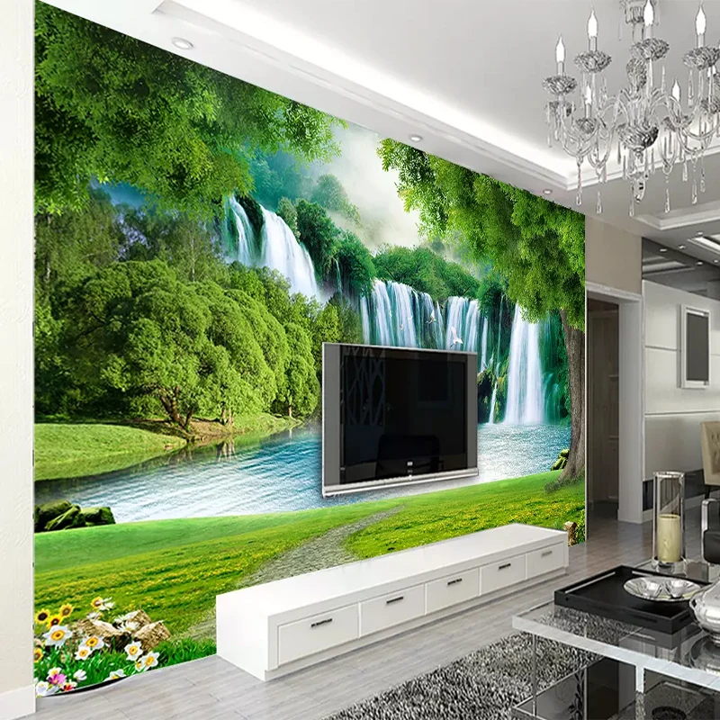 3D Wallpaper Modern Waterfall Landscape Grass Landscape Mural Living Room TV Sofa Background Wall Cloth Home Decoration Fresco 3d wallpaper mural wall covering wallpaper canvas painting wallpaper