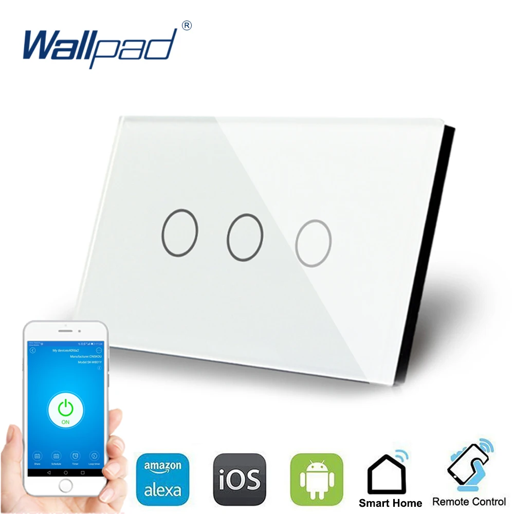 

3 Gang 1 Way WIFI Control Touch Switch Wallpad US Wall Switch Crystal Glass Panel Smart Home Alexa Google home IOS Android
