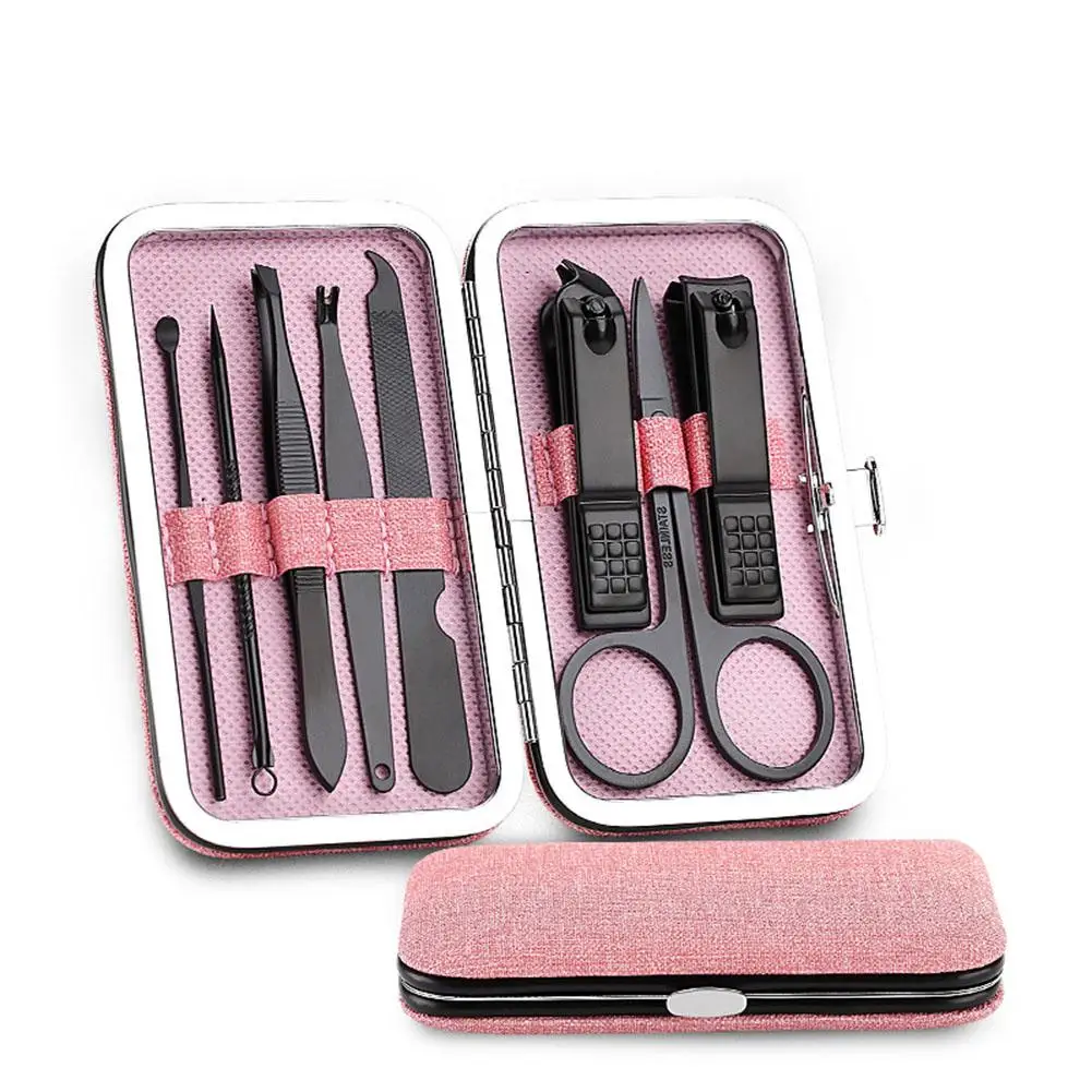 Pink XY Необычные 8 шт./компл. из нержавеющей стали набор для наращивания ногтей маникюрный набор для педикюра, ножницы, пинцет, ухо Палочки машинка для стрижки иголок для удаления угрей, инструмент - Цвет: Pink