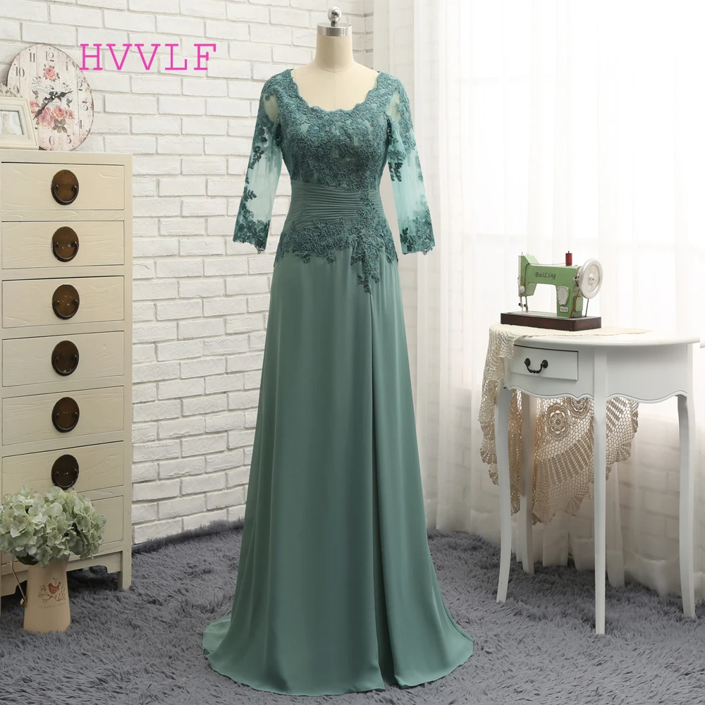 

Plus Size Green 2019 Mother Of The Bride Dresses A-line V-neck Chiffon Lace Wedding Party Dress Mother Dresses For Wedding