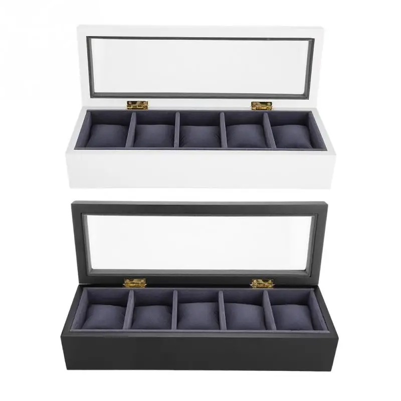 

5 Grids Stoving Varnish Watch Display Box Jewelry Storage Organizer Case locked Watch Display Box