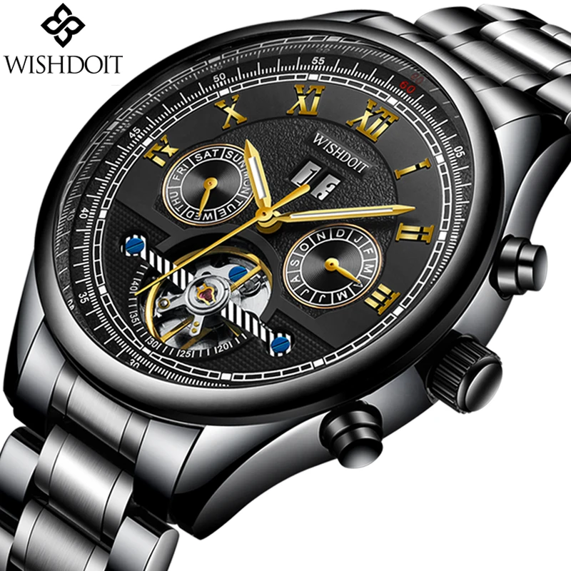 

2018 WISHDOIT Men's Watches Top Brand Casual Mechanical Watch Men's Stainless Steel Business Waterproof Watch Relogio Masculino