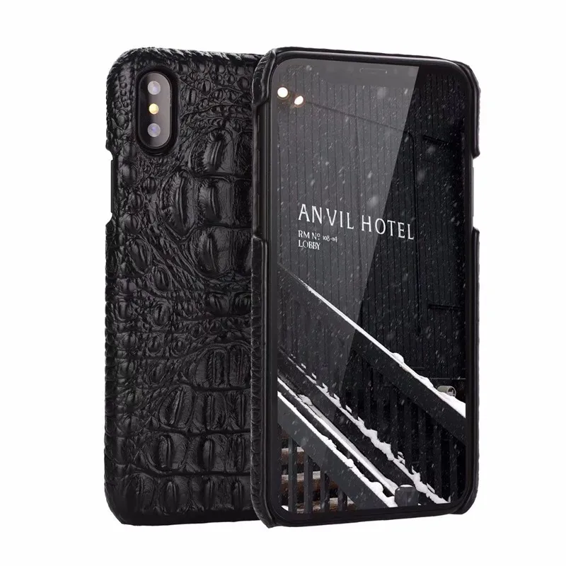 OUJINUO Luxury Genuine Leather Crocodile Patterned Back Cover For Apple iPhone Xs X Case Coque Fondas | Мобильные телефоны и
