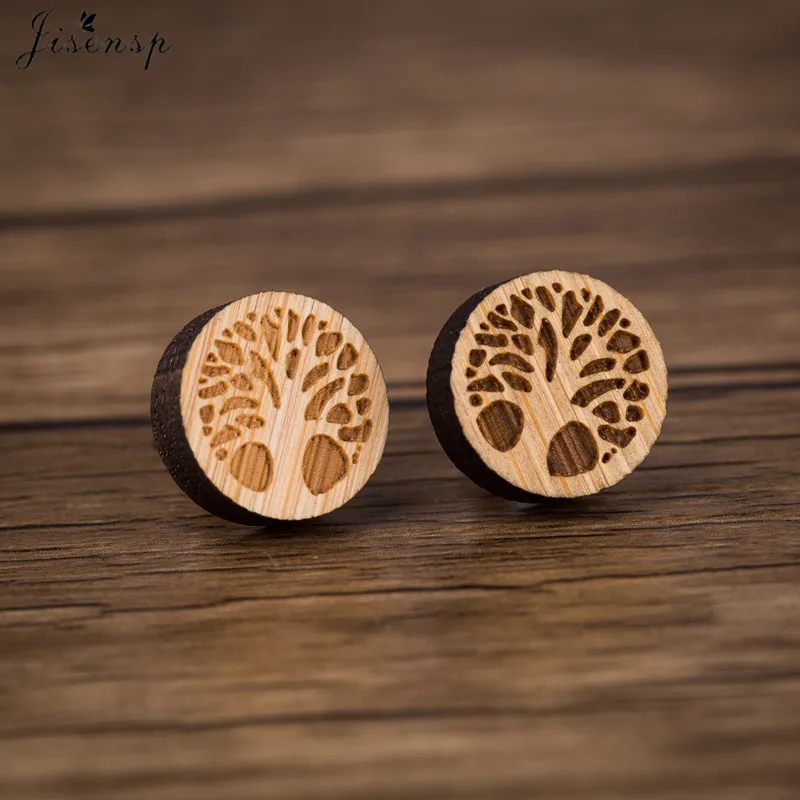 

Jisensp Tiny Tree Of Life Earrings Studs Simple Fashion Round Life Tree Wooden Earrings Jewelry for Women Birthday Gift bijoux