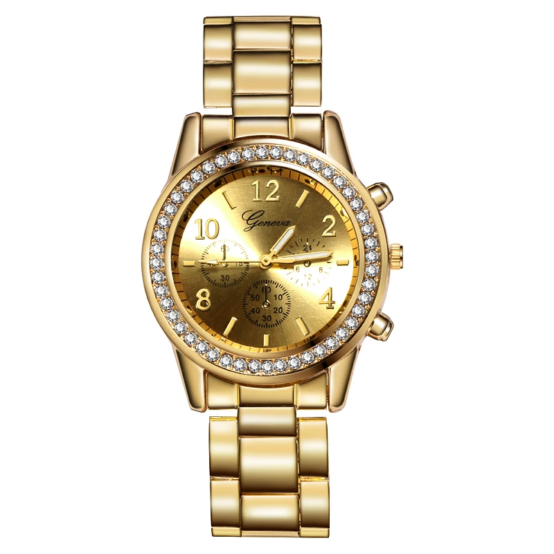 Women Classic Rhinestone Gold Fashion Watch