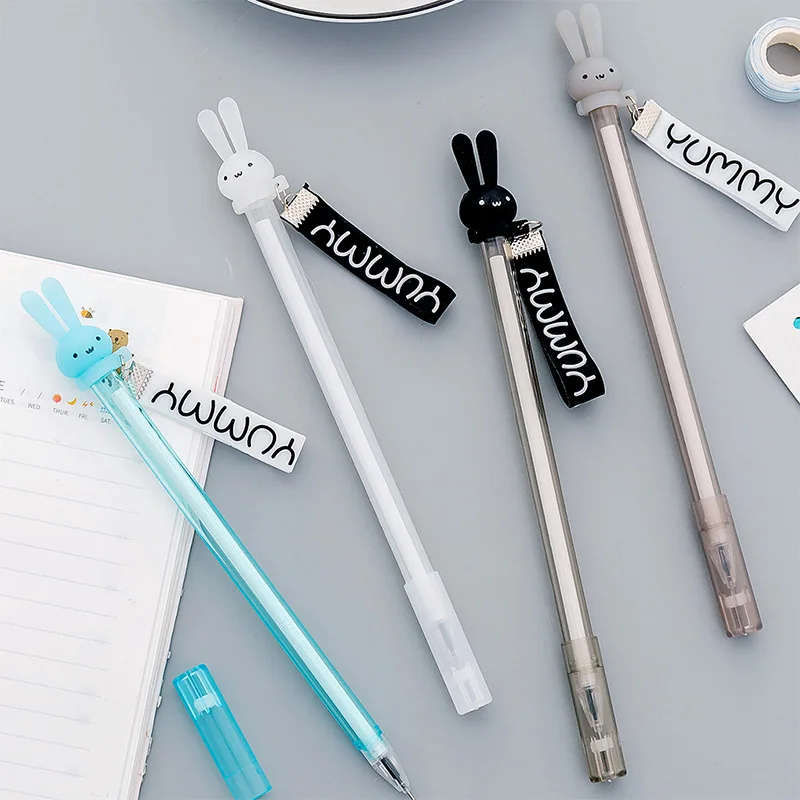 Гелевая ручка с милым кроликом для письма, кавайная лента, 0,38 мм, черные чернила, нейтральная ручка, школьные принадлежности для детей, канцелярские принадлежности, подарок