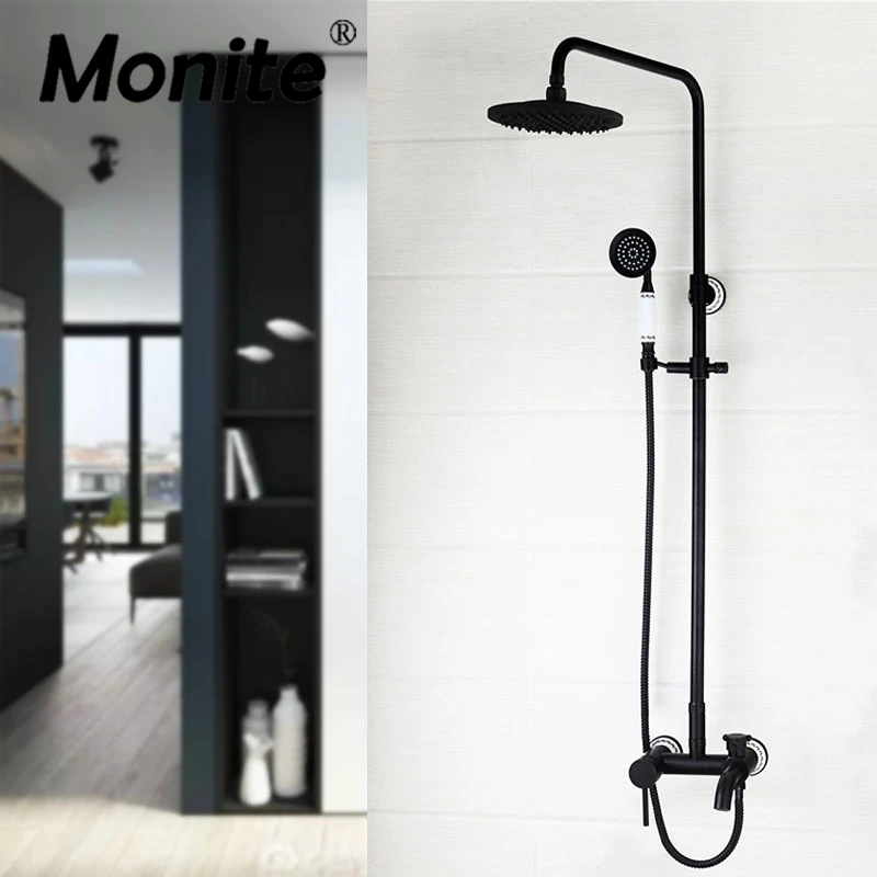 Monite Black Painting Bathroom Shower Set Mixer Rain ...