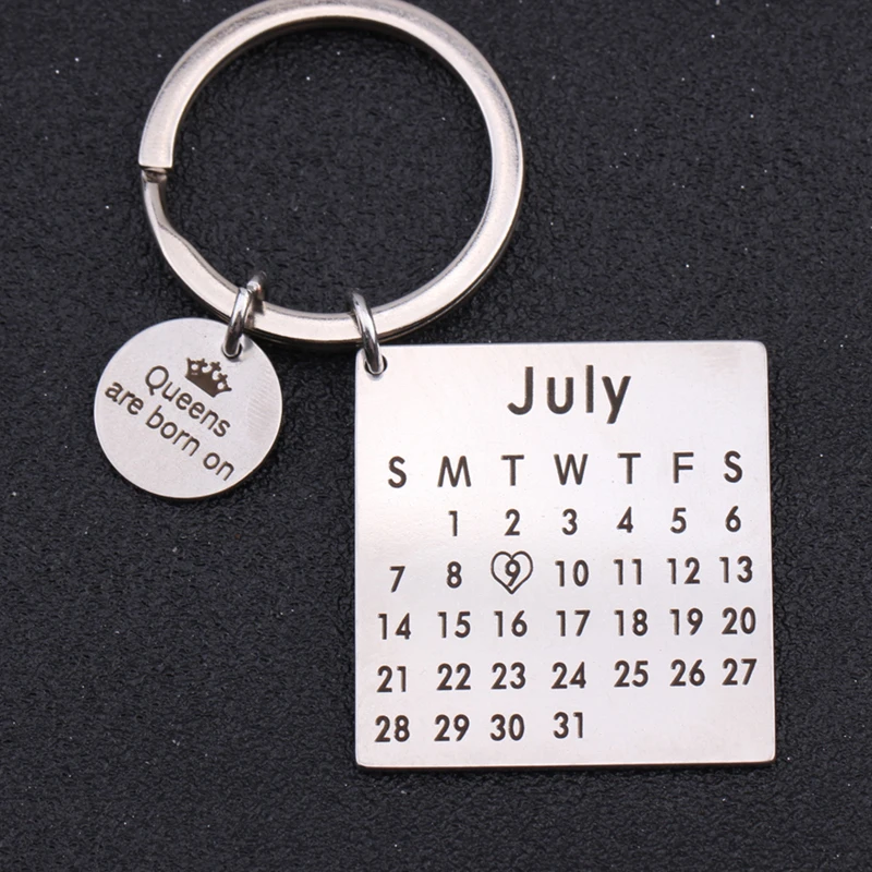 Date Queens Are Born On Engraved Lettering Customized Month Square Round Keychains Gift For New Baby From Parents | Украшения и