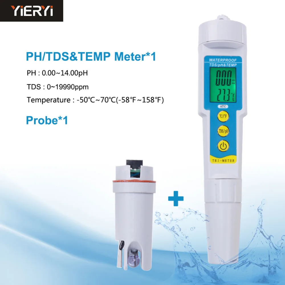 Профессиональный 3-в-1 питьевой воды анализатор качества воды со сменными зонд TDS/устройство контроля pН/температура Тесты ручка для аквариума Кислотность рН метр