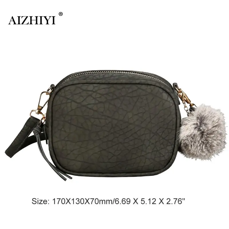 Leather Messenger Bags PU Shoulder Crossbody Bag with Plush Ball Toy Bolsa Hobos Female Handbag Hair