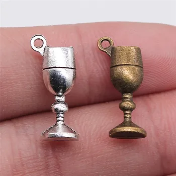 

WYSIWYG 12pcs 20x7x5mm 2 Colors Antique Silver Color Antique Bronze Plated Glass Cup Charms Goblet Charms Wine Glass Charms
