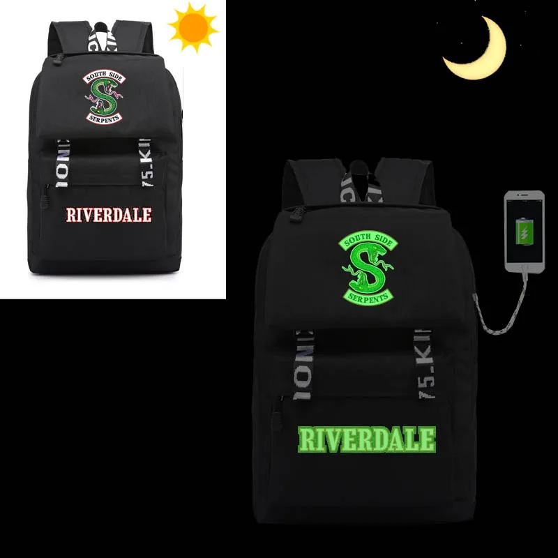 

Riverdale backpack cosplay USB bag noctilucous logo schoolbag Oxford shoulders bag travelling bag for men and women