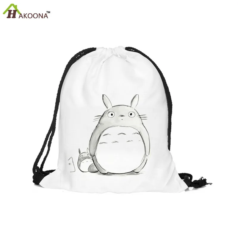

HAKOONA Cartoon Totoro White Shoes Bags Polyester Fabric Travel Shoulders Backpack Drawstring Storage Bags Organizers 39*30cm