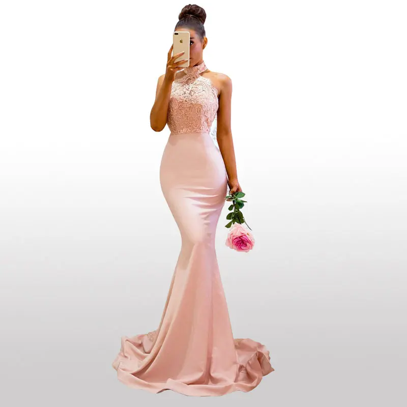 

pink Mermaid Lace evening dresses Slim Line Long robe de soiree Charming Wedding Party Gowns sexy dinner dress abiye vestido